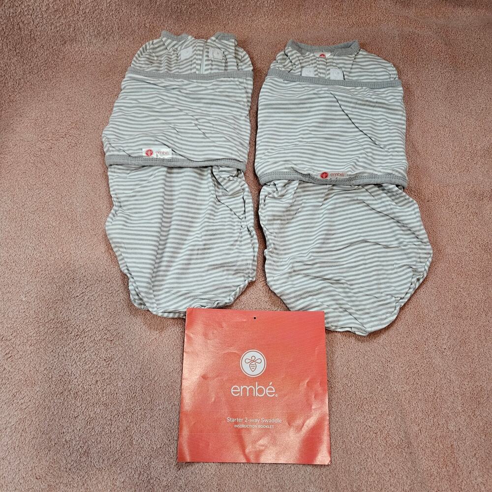 Embe 2-Way Swaddle One-Size (6-14 pounds) Gray Stripe Cotton